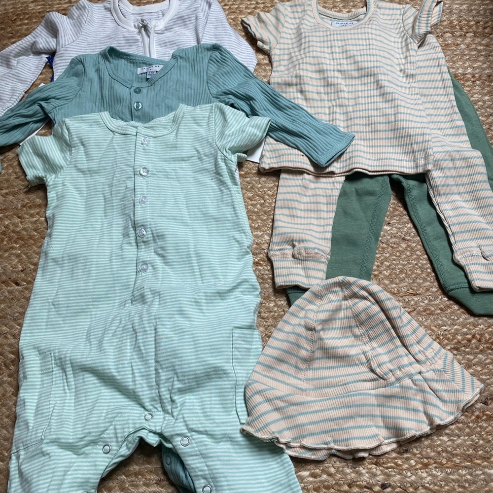 Maison Me Striped Kids Bodysuit 7 piece Set - Mint and Cream